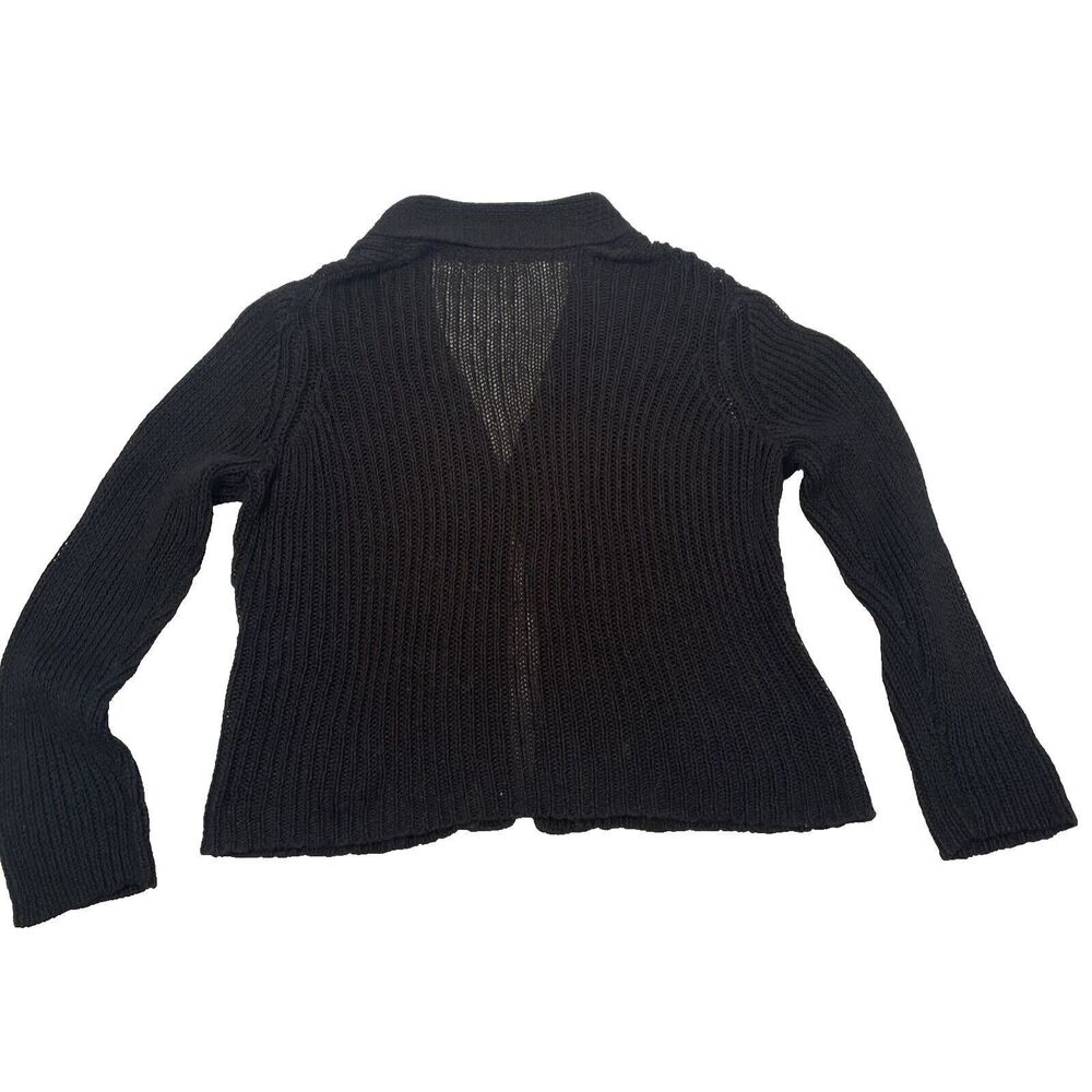 J Jill Cardigan Sweater M Black V Neck Single Button 100% Cotton, Shawl Collar - Picture 9 of 10